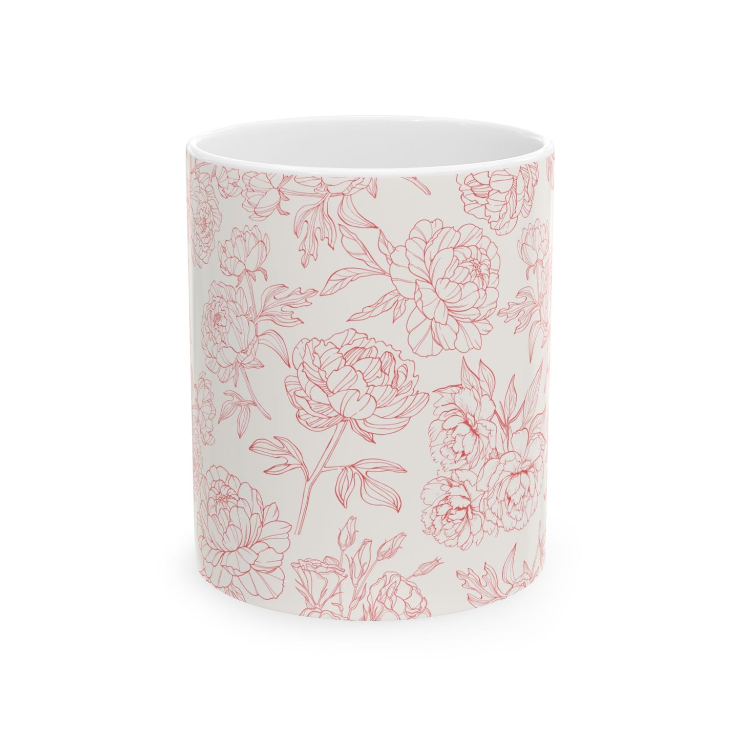 Blush Peony Floral Mug | Ceramic Coffee Cup, Tea Cup, Mug with Handle