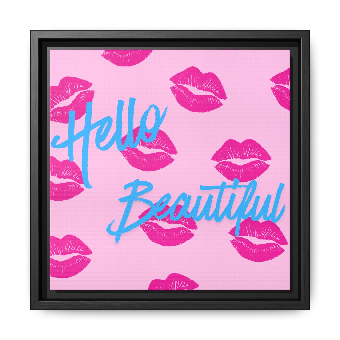 Hello Beautiful Framed Canvas Print — Pink Lipstick Pop Art Wall Decor