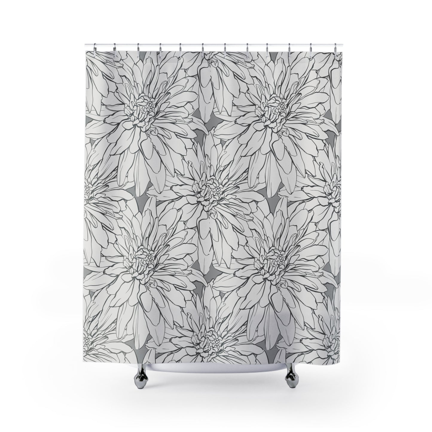 Dahlia Floral Shower Curtain | Monochrome Botanical Bathroom