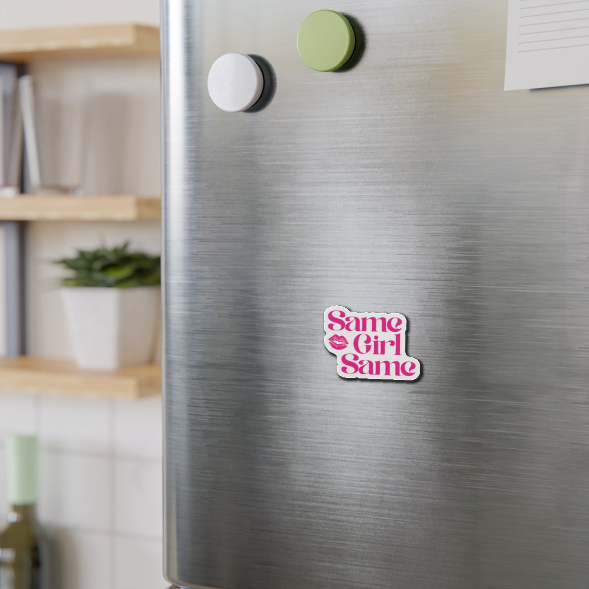 Die-Cut Magnet — "Same Girl Same" Pink Retro Lip Graphic