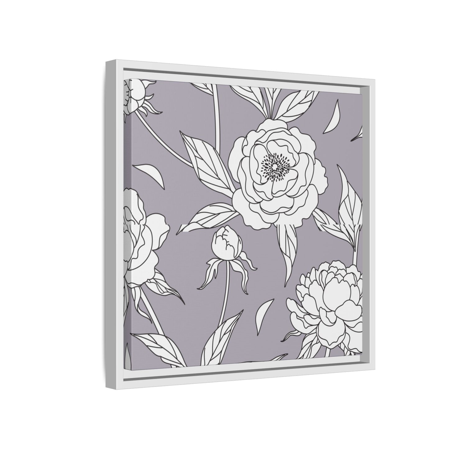 Floral Matte Canvas, White Wooden Framed, Bathroom Decor, Matching Shower Curtain Available, purplegray