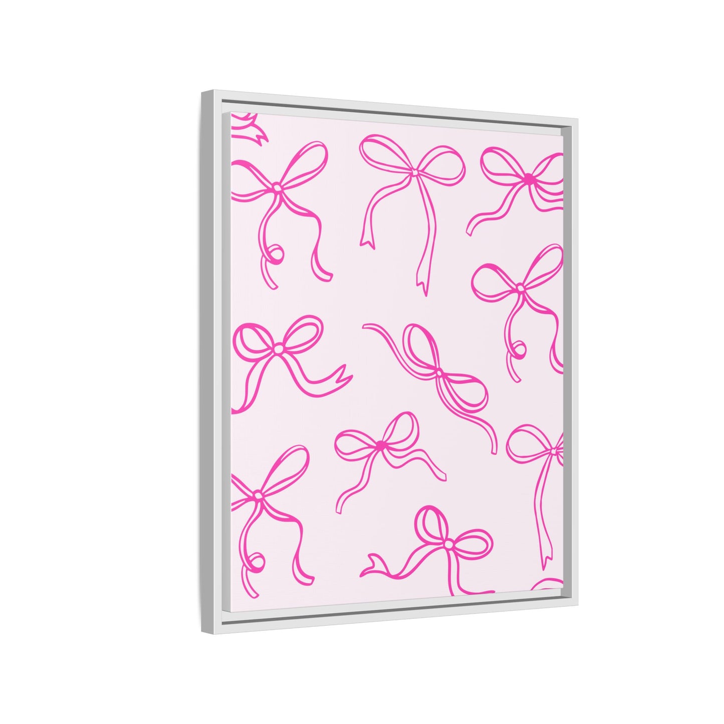 Framed Pink Bow Pattern Matte Canvas — Bathroom/Bedroom Wall Art