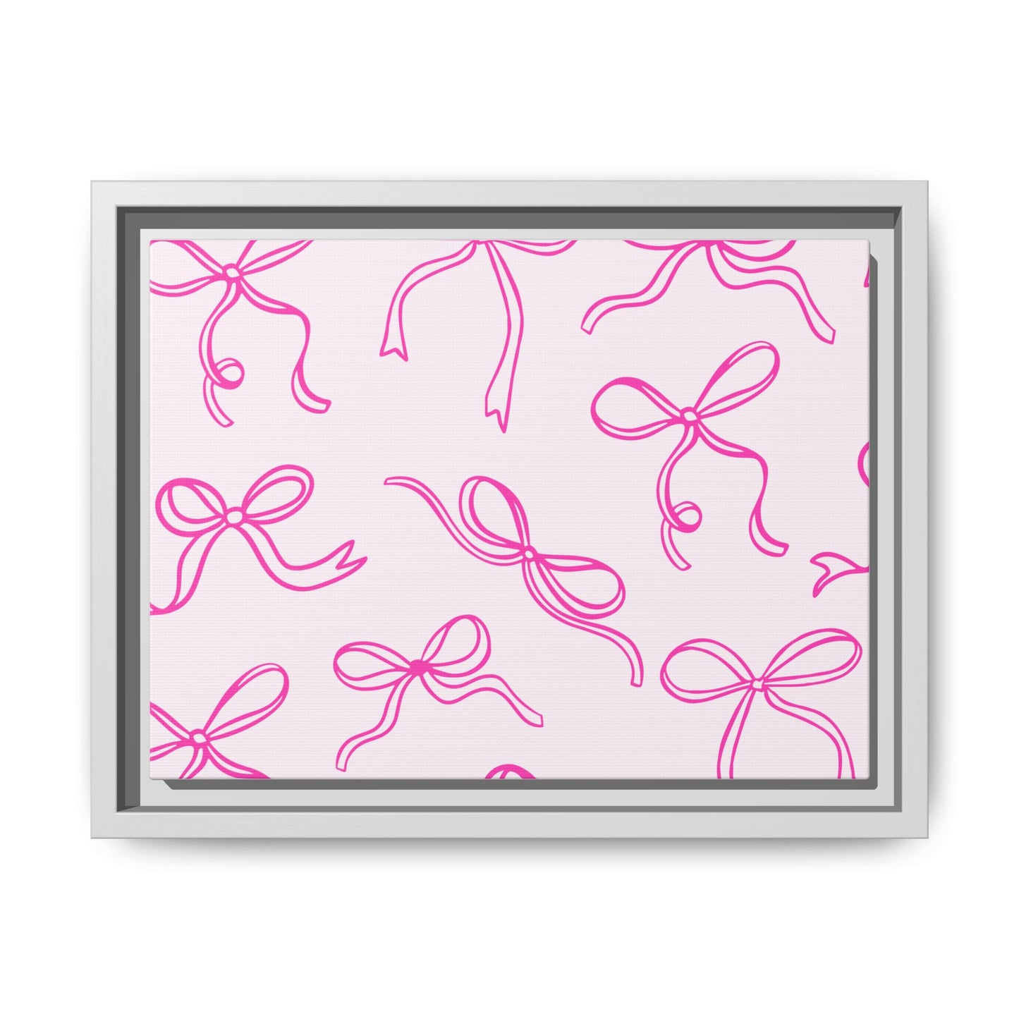 Framed Pink Bow Pattern Matte Canvas — Bathroom/Bedroom Wall Art