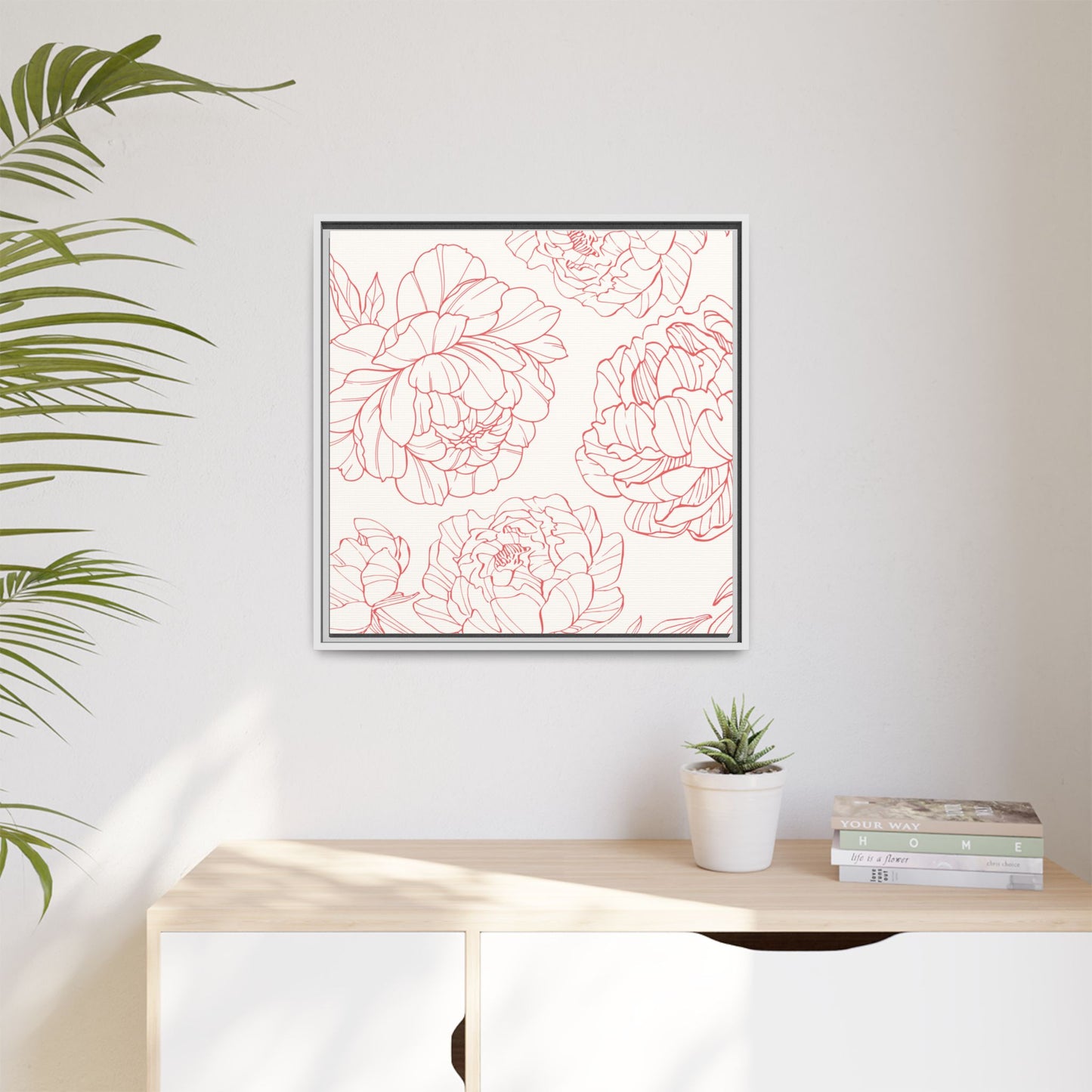 Floral Matte Canvas, White Wooden Framed, Matching Shower Curtain Available