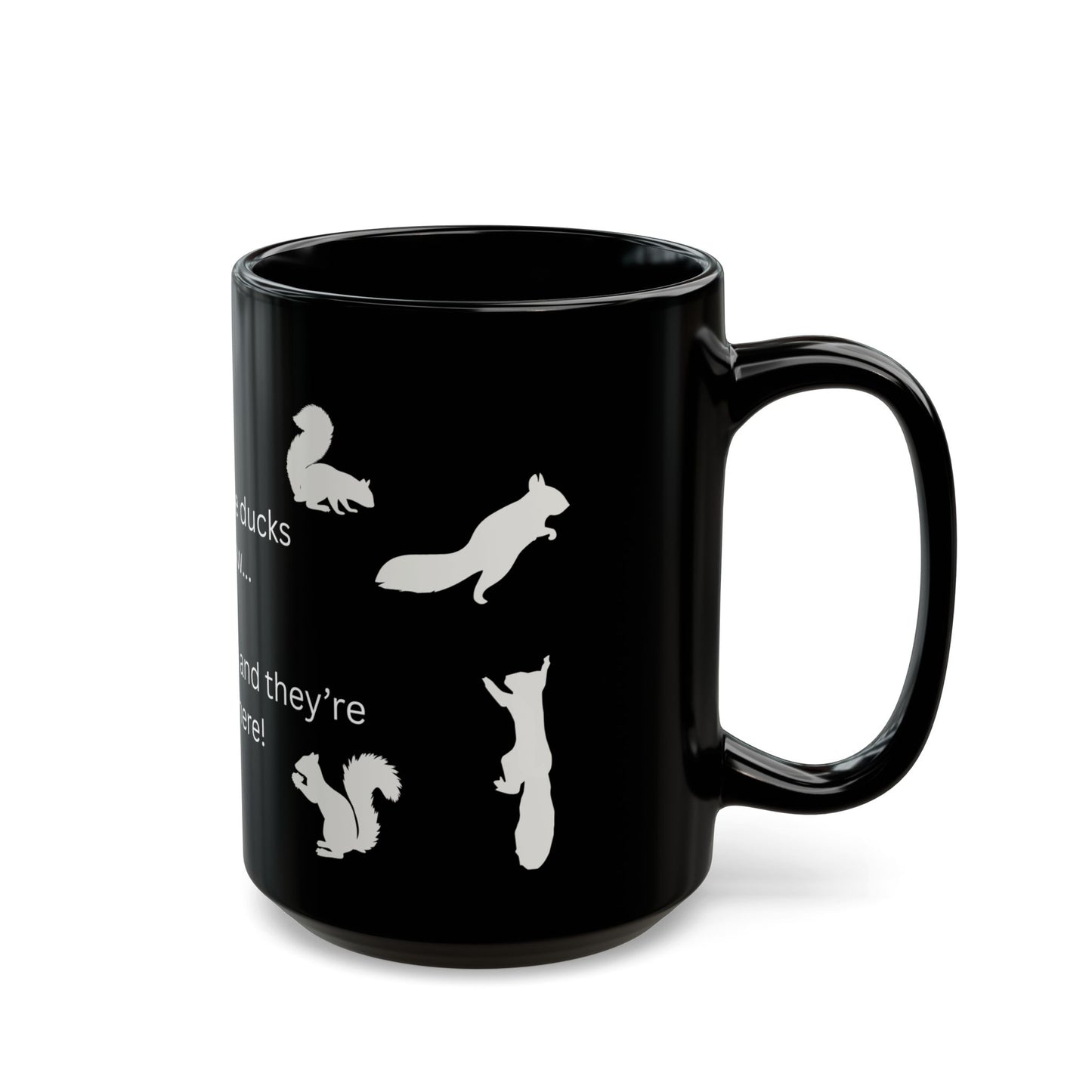Busy Mom Funny Mug | Black mug with squirrel silhouettes