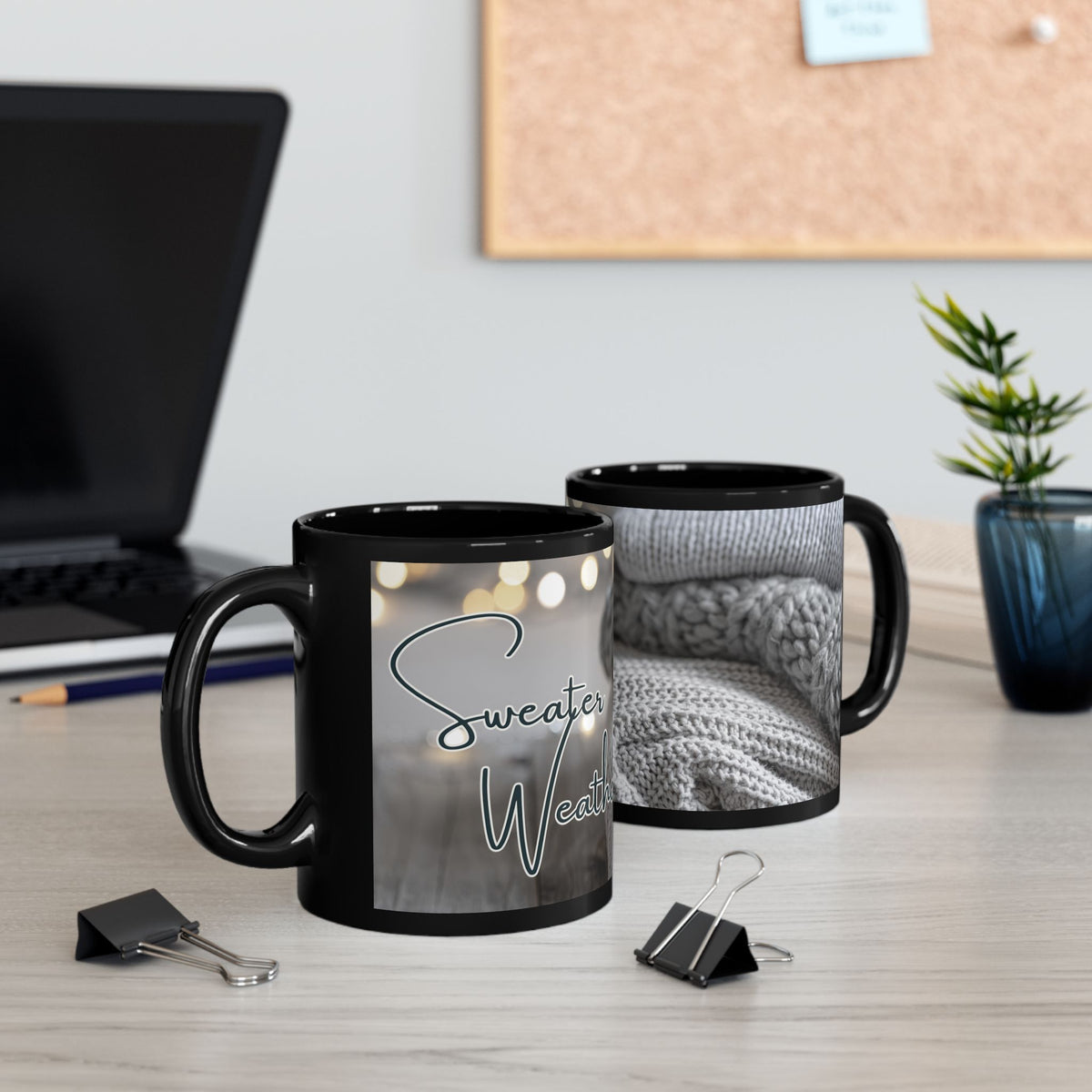 Cozy Sweater Weather Mug | Black Ceramic Coffee Cup, 11 oz or 15 oz