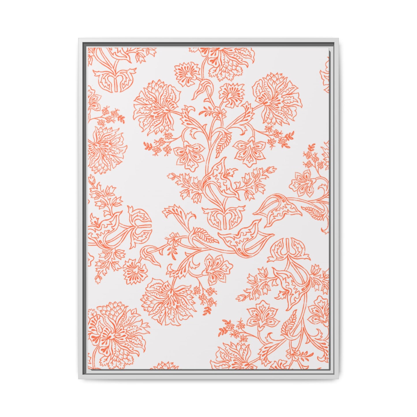 Orange Floral Matte Canvas, White Wooden Framed, Bathroom Decor, Matching Shower Curtain Available, Coral/orange