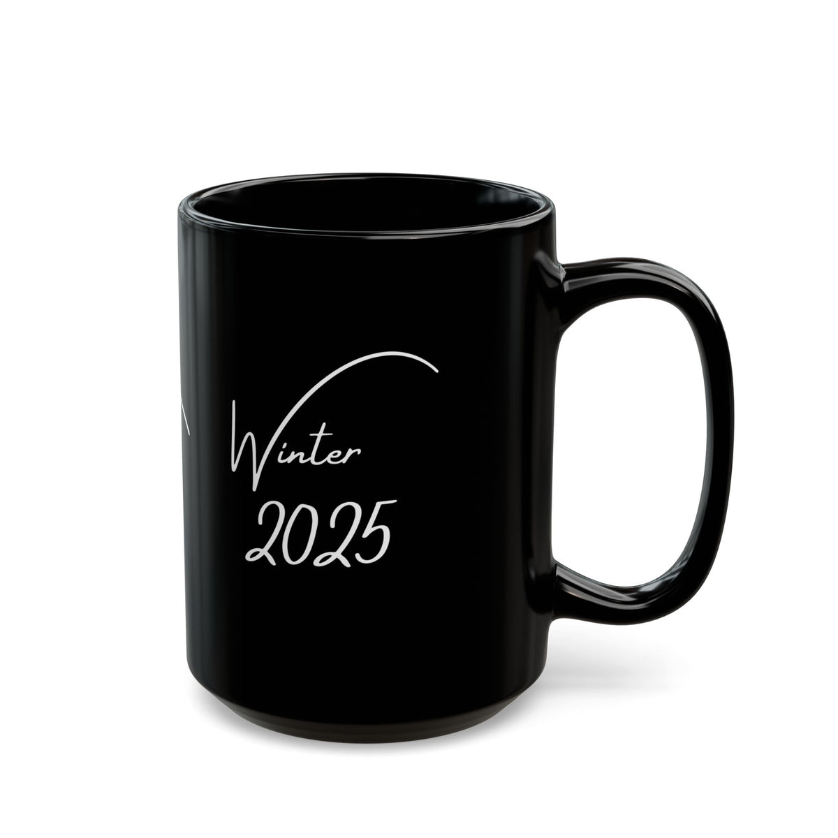 Sweater Weather Winter 2025 Script Design Mug | Black Ceramic Coffee Mug