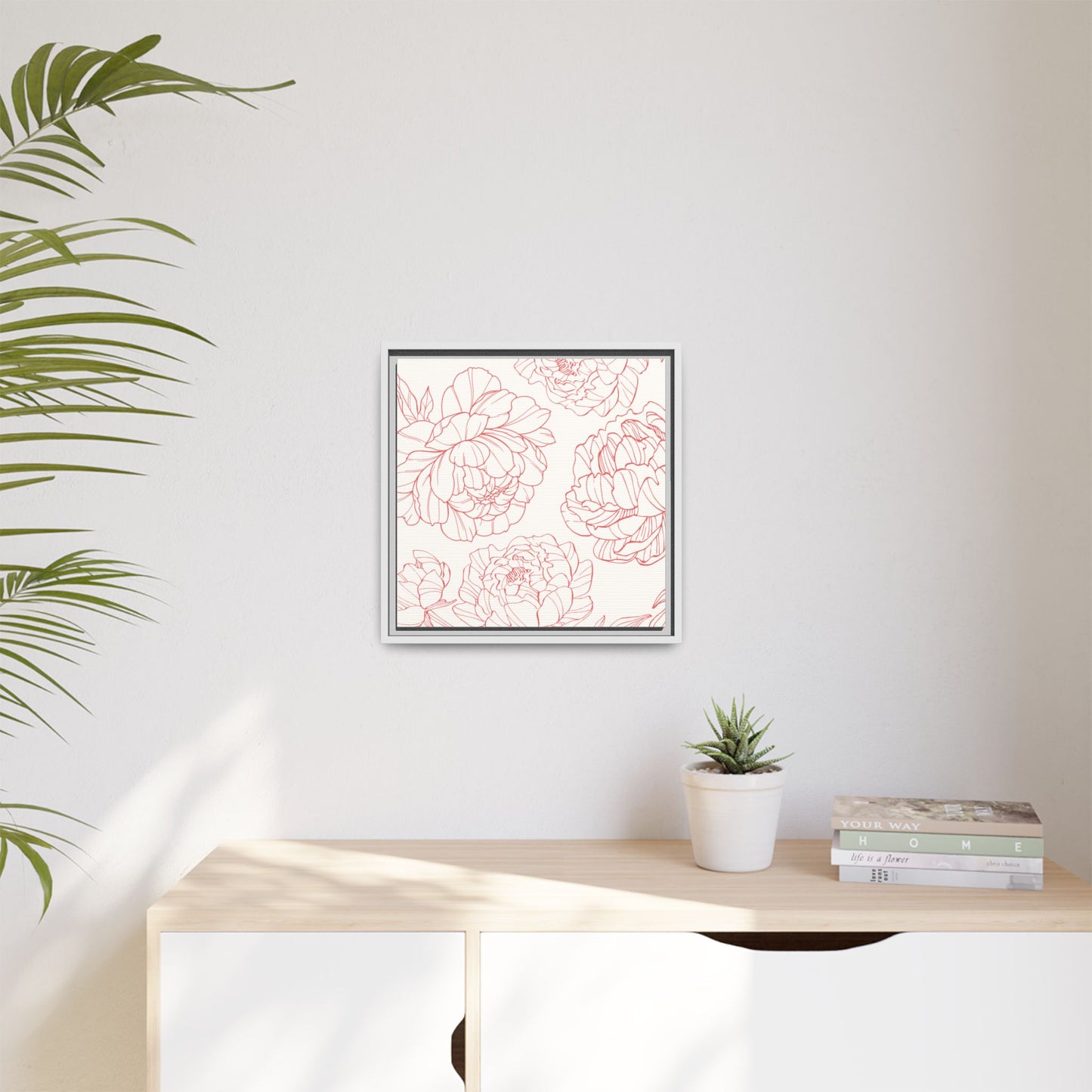 Floral Matte Canvas, White Wooden Framed, Matching Shower Curtain Available