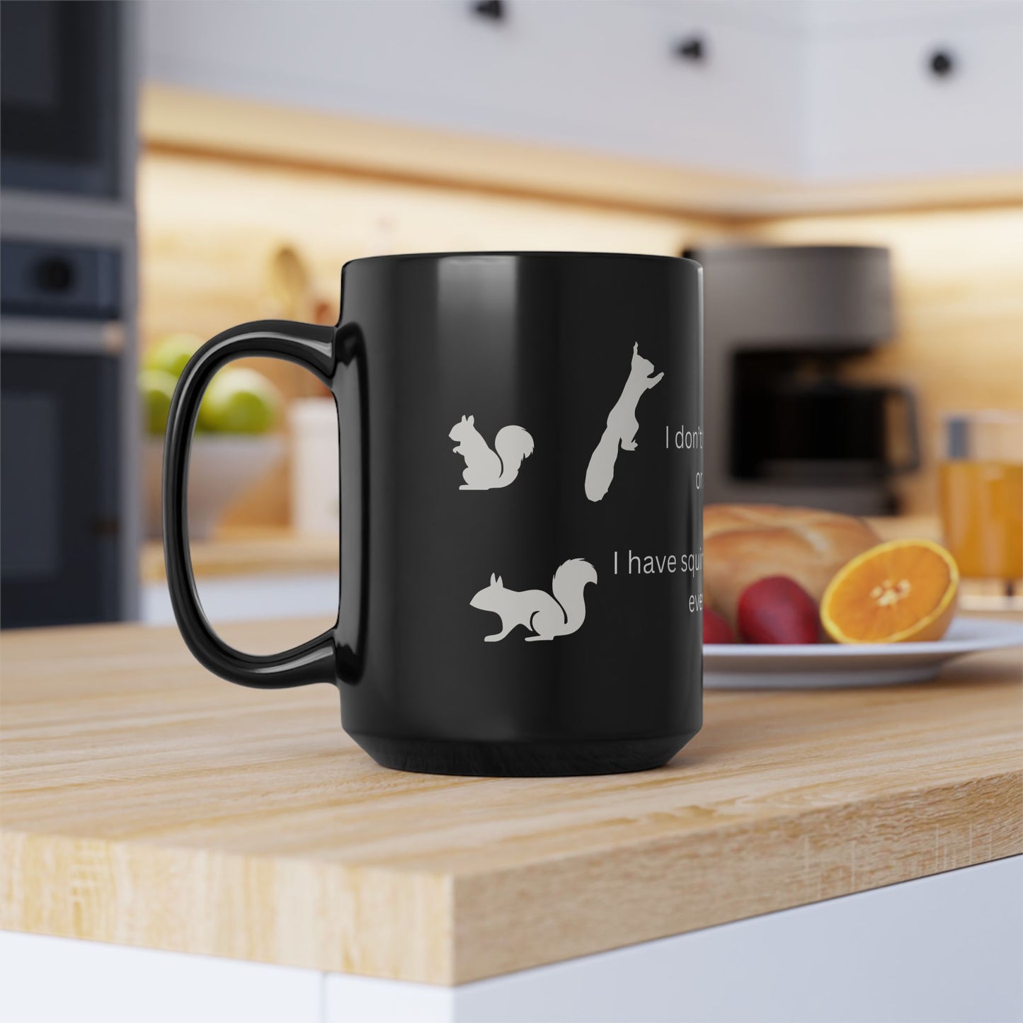 Busy Mom Funny Mug | Black mug with squirrel silhouettes