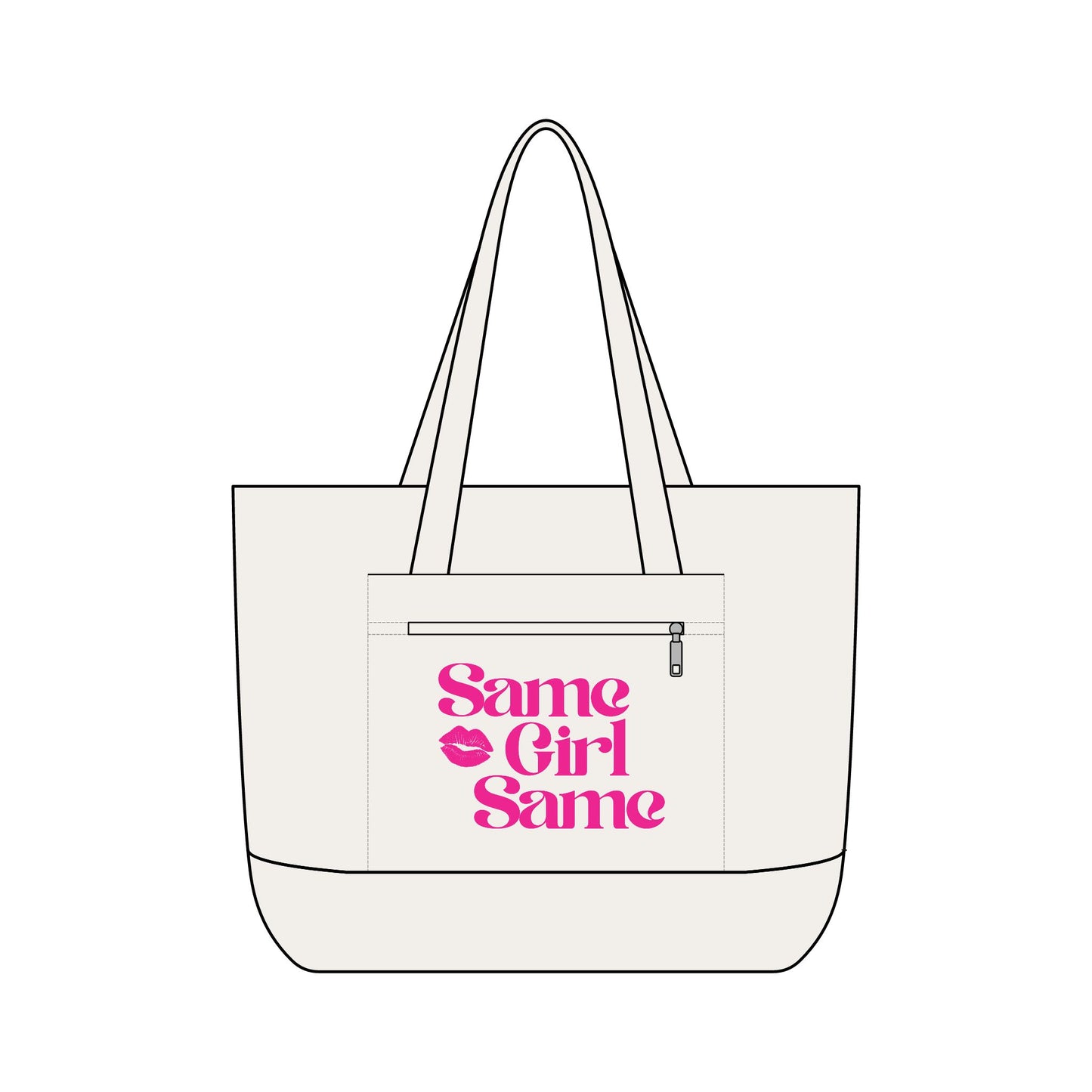 Canvas Tote — "Same Girl Same" Pink Lip Graphic Zippered Tote