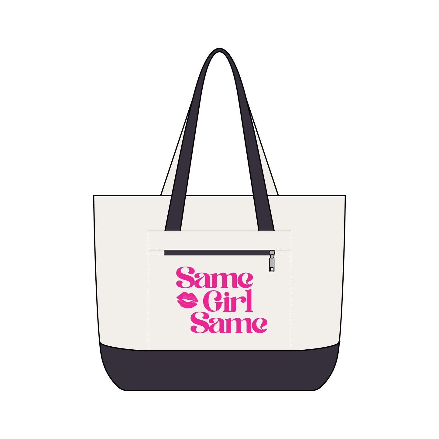 Canvas Tote — "Same Girl Same" Pink Lip Graphic Zippered Tote