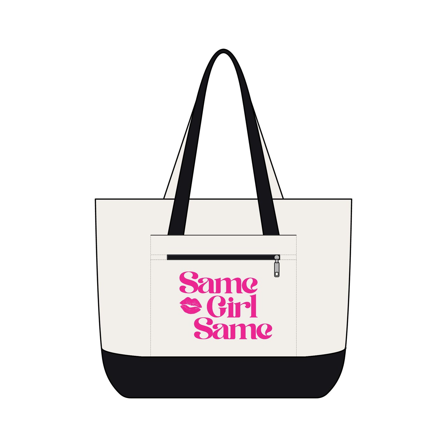 Canvas Tote — "Same Girl Same" Pink Lip Graphic Zippered Tote