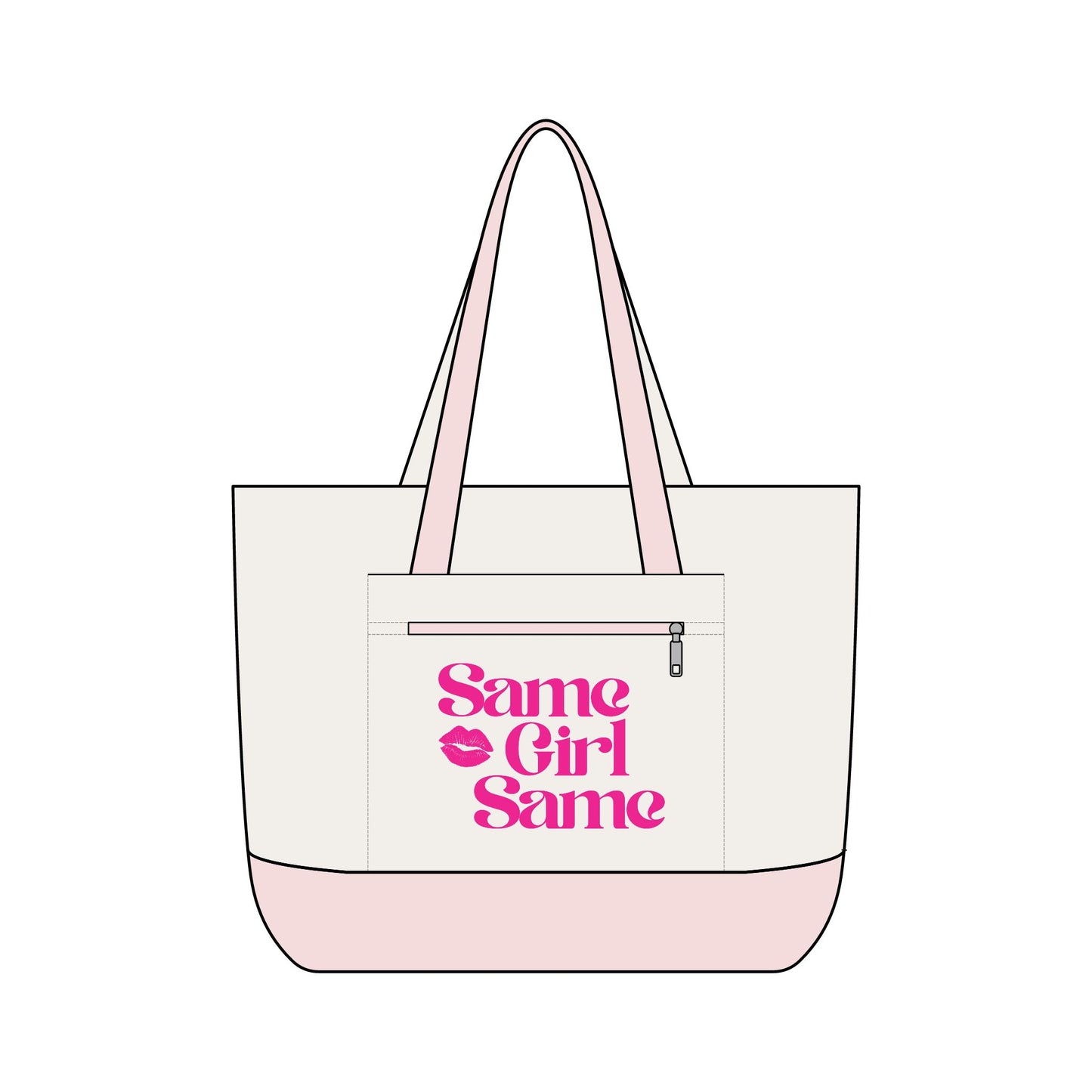 Canvas Tote — "Same Girl Same" Pink Lip Graphic Zippered Tote