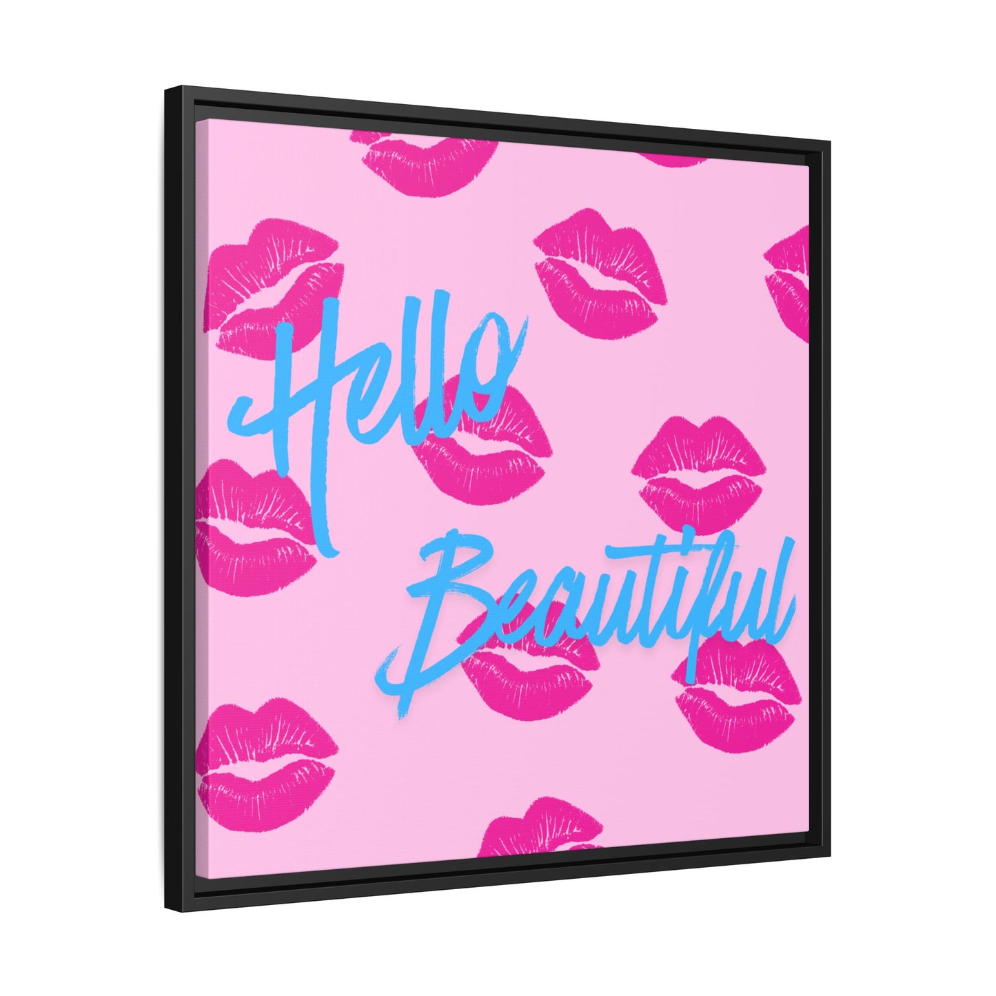 Hello Beautiful Framed Canvas Print — Pink Lipstick Pop Art Wall Decor