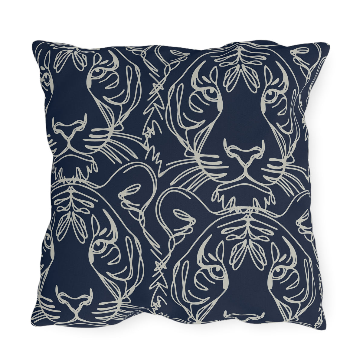 Navy Tiger Line Art Outdoor Pillow