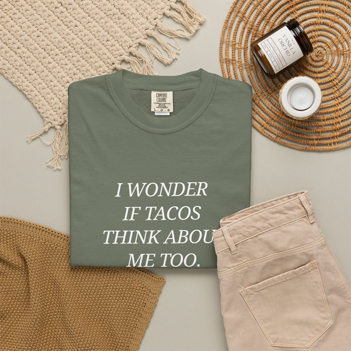 "I Wonder If Tacos Think About Me Too" Funny Taco Graphic Tee