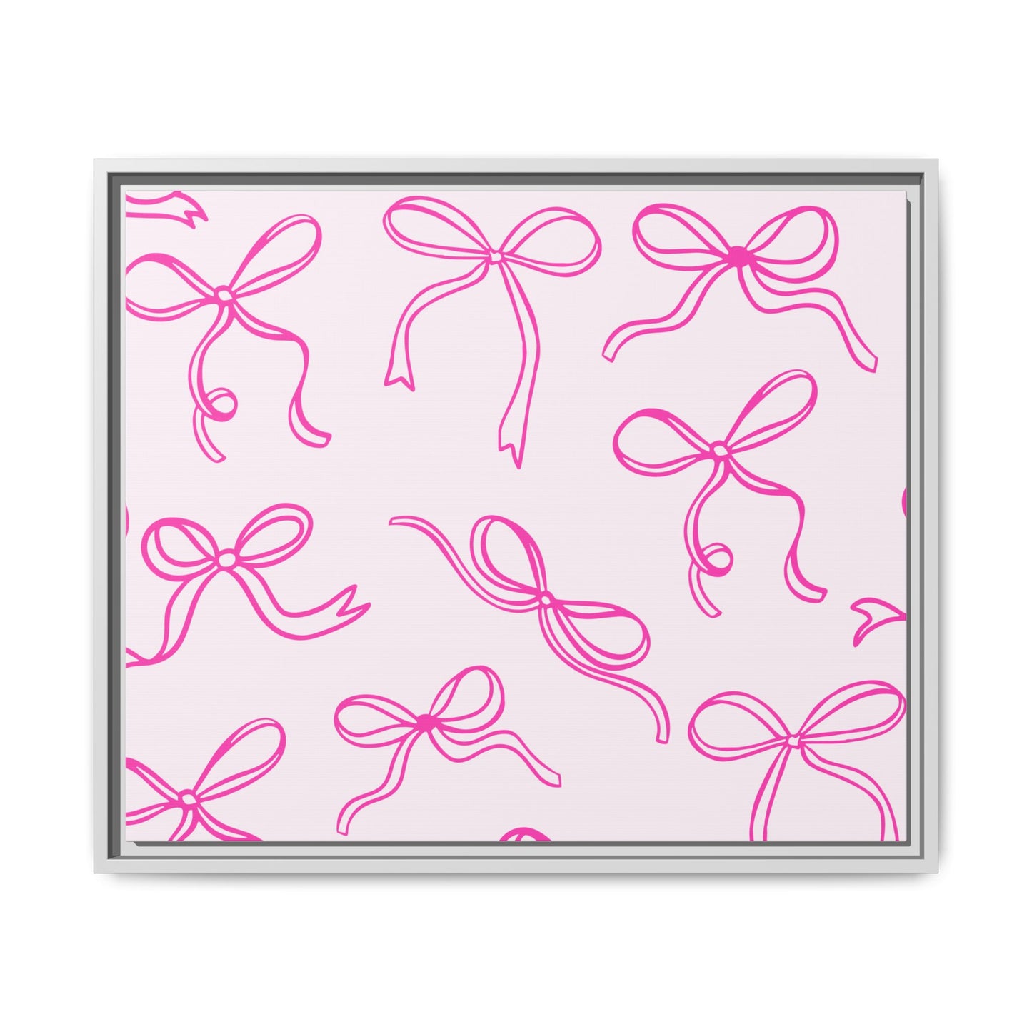 Framed Pink Bow Pattern Matte Canvas — Bathroom/Bedroom Wall Art