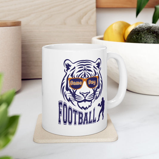 Football Tiger Mascot Ceramic Mug – Team Spirit Coffee Cup (11oz/15oz)