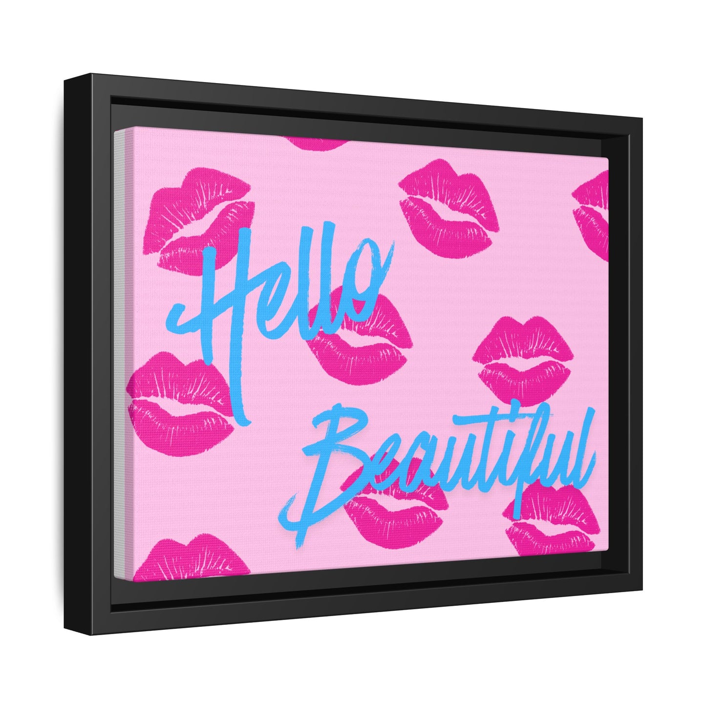 Hello Beautiful Framed Canvas Print — Pink Lipstick Pop Art Wall Decor