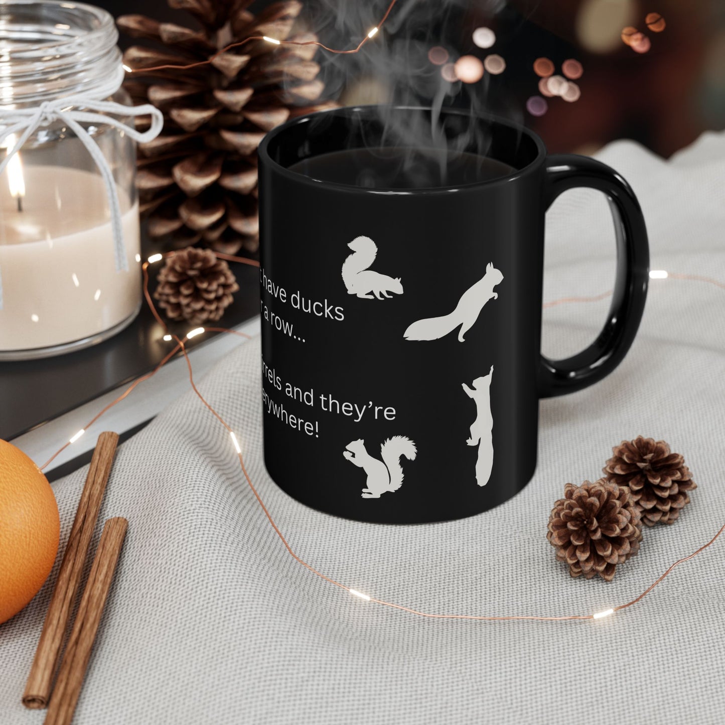 Busy Mom Funny Mug | Black mug with squirrel silhouettes
