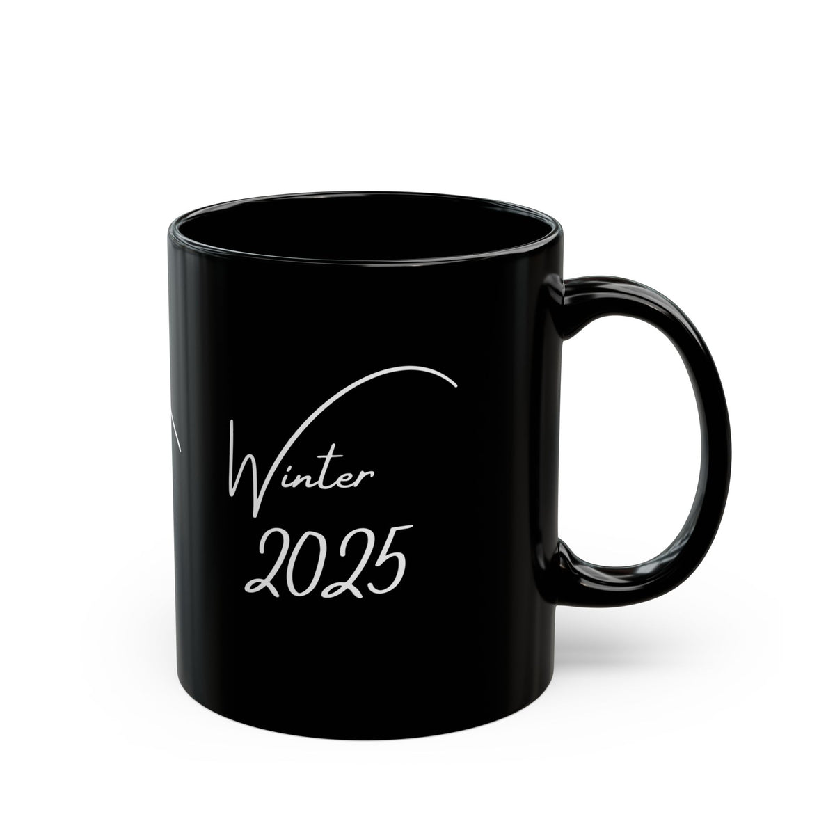 Sweater Weather Winter 2025 Script Design Mug | Black Ceramic Coffee Mug