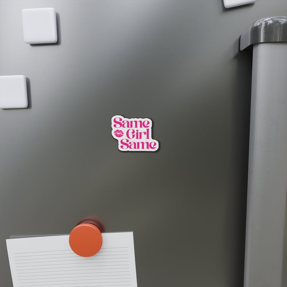 Die-Cut Magnet — "Same Girl Same" Pink Retro Lip Graphic
