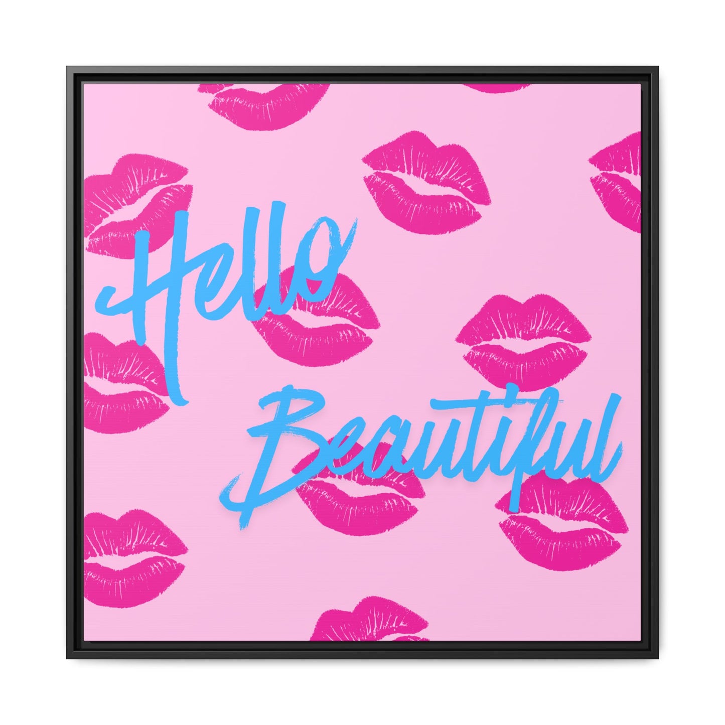 Hello Beautiful Framed Canvas Print — Pink Lipstick Pop Art Wall Decor