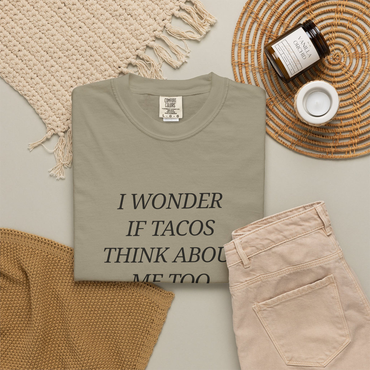 "I Wonder If Tacos Think About Me Too" Funny Taco Graphic Tee