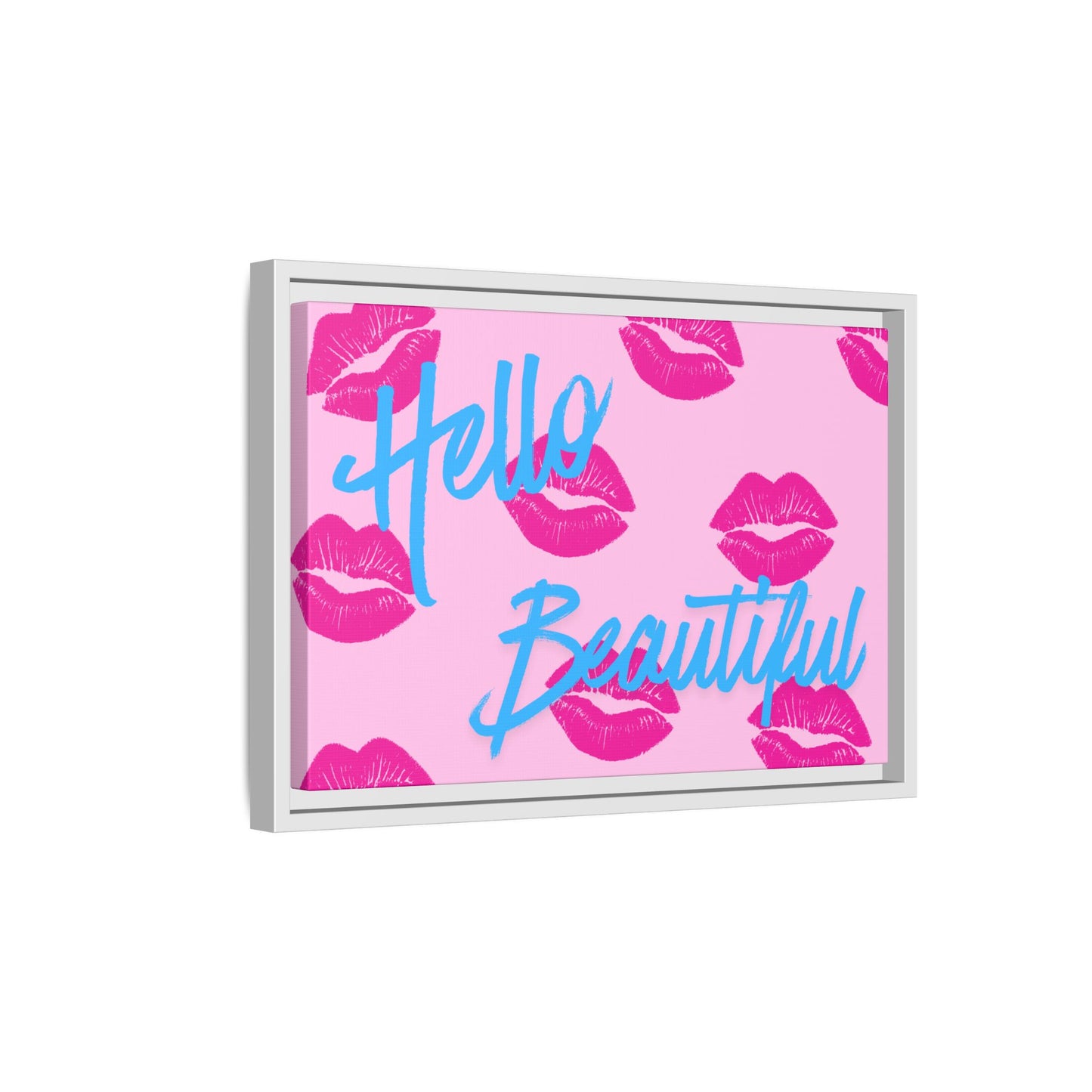 Hello Beautiful Framed Canvas Print — Pink Lipstick Pop Art Wall Decor