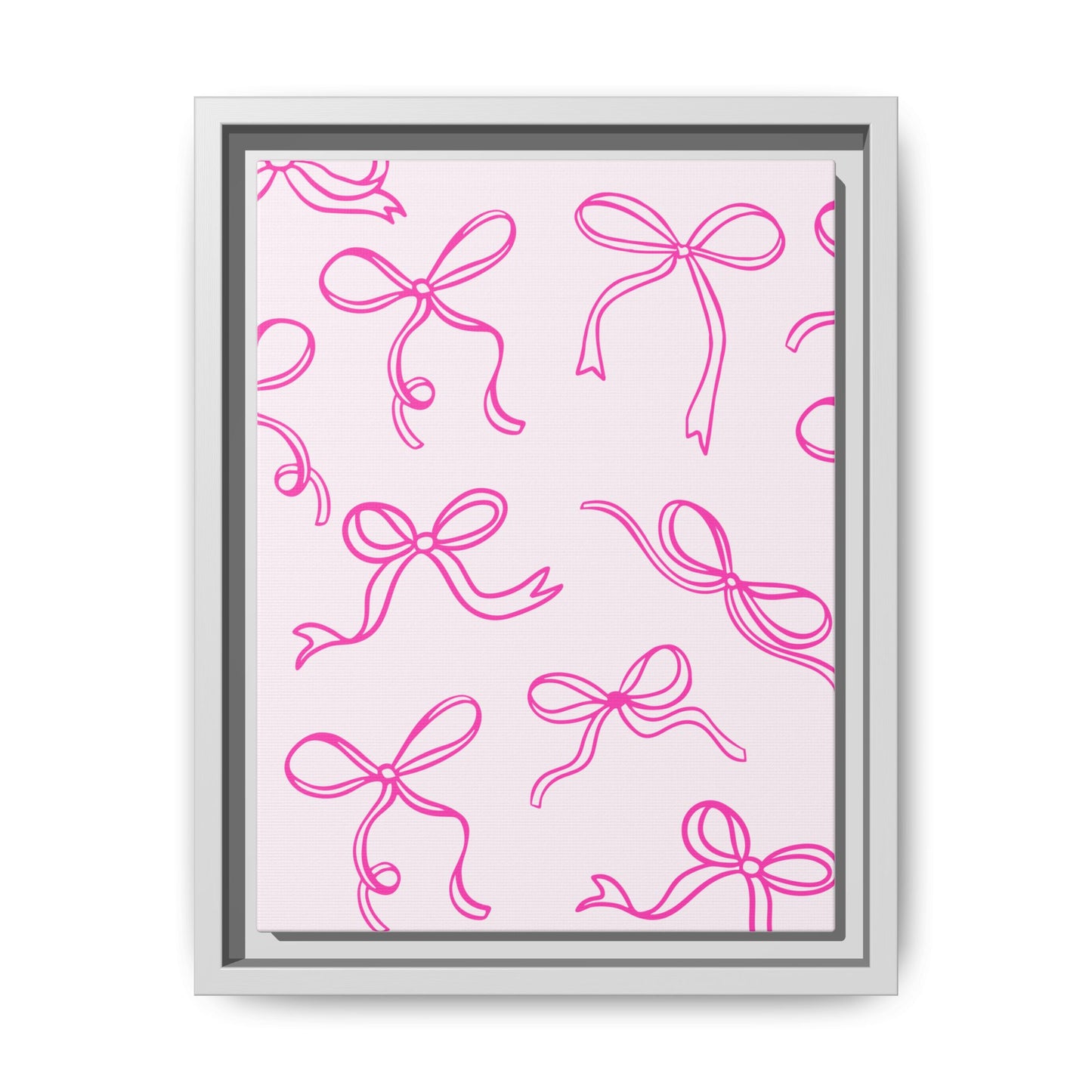 Framed Pink Bow Pattern Matte Canvas — Bathroom/Bedroom Wall Art