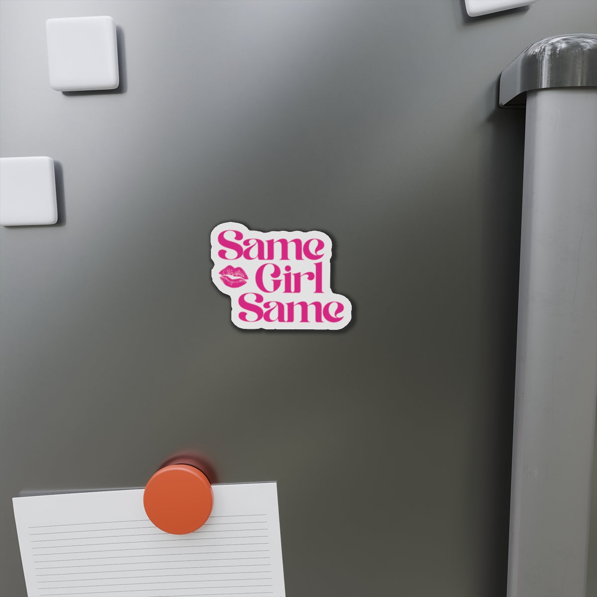 Die-Cut Magnet — "Same Girl Same" Pink Retro Lip Graphic