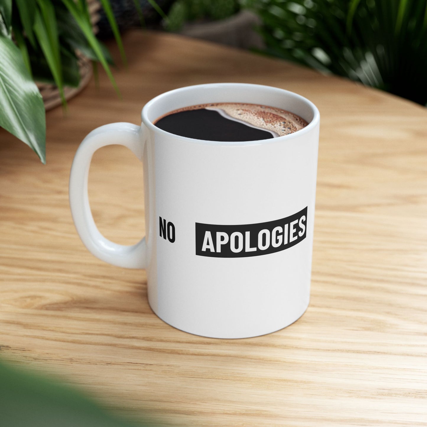 No Apologies AUC Ceramic Mug — Bold Minimalist Coffee Cup (11oz, 15oz)