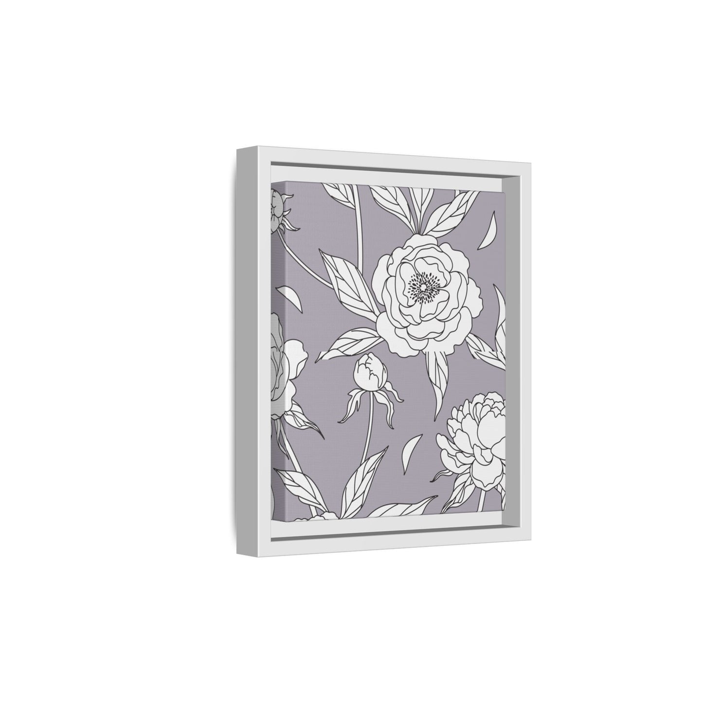 Floral Matte Canvas, White Wooden Framed, Bathroom Decor, Matching Shower Curtain Available, purplegray