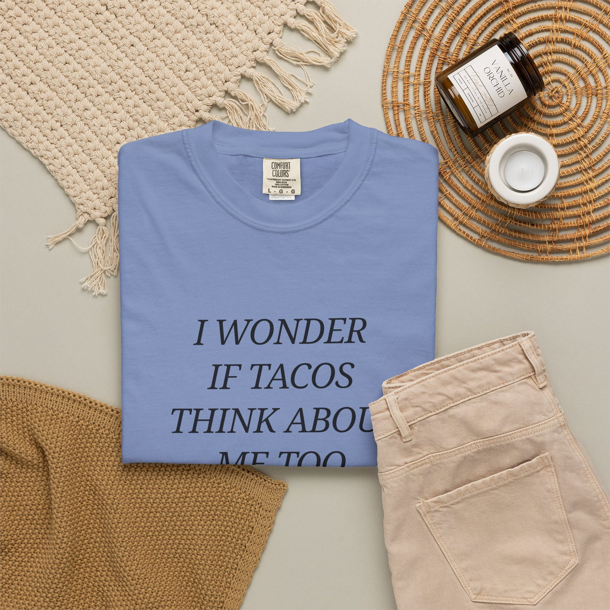 "I Wonder If Tacos Think About Me Too" Funny Taco Graphic Tee