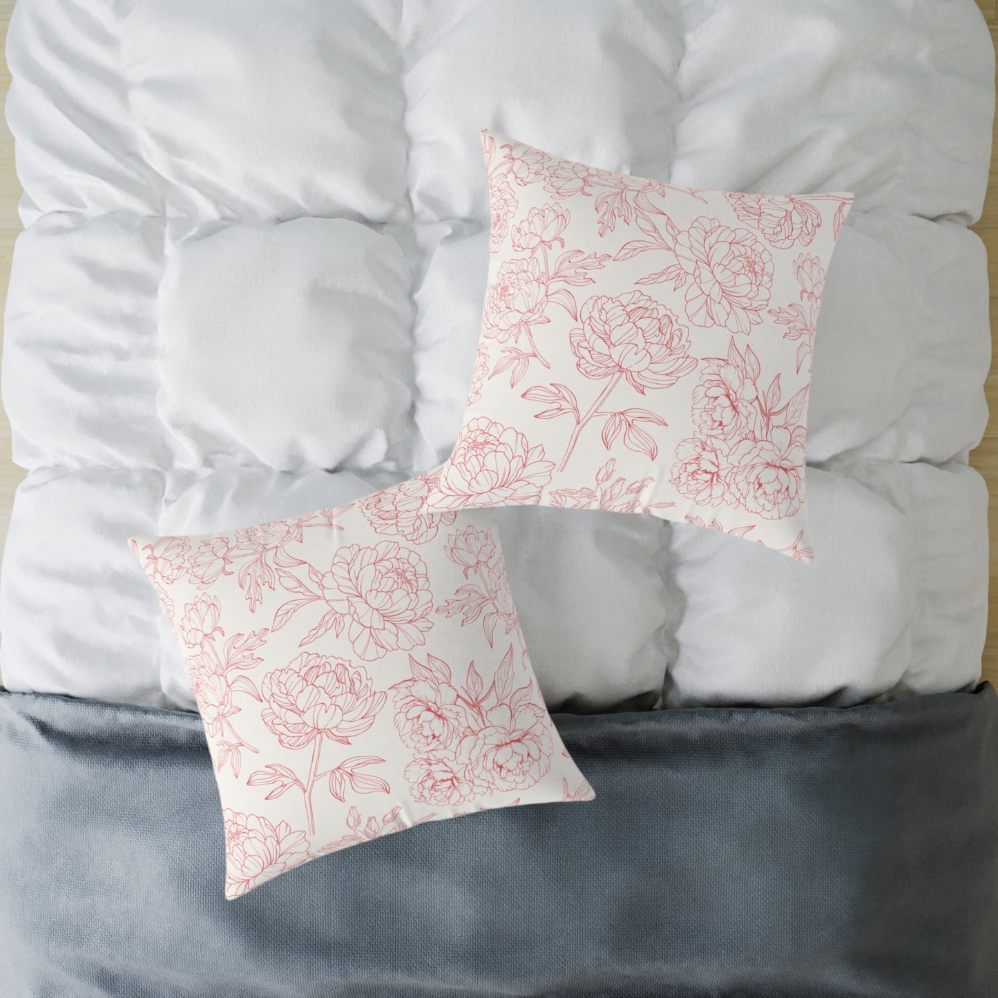 Pink Peony Square Indoor Pillow | Soft Poly Canvas |  Floral Accent Pillow