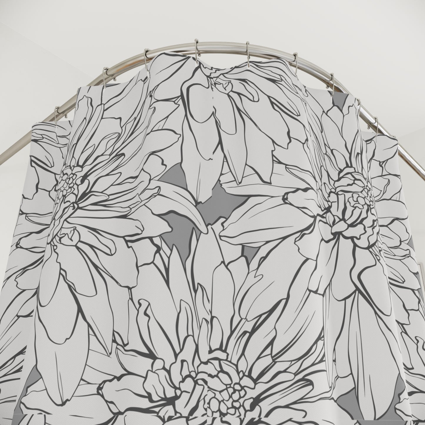 Dahlia Floral Shower Curtain | Monochrome Botanical Bathroom