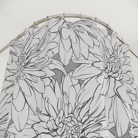 Dahlia Floral Shower Curtain | Monochrome Botanical Bathroom
