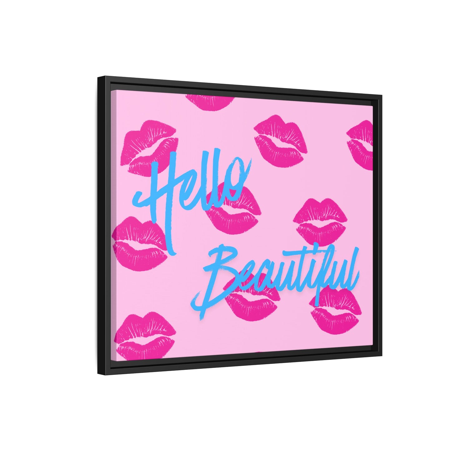 Hello Beautiful Framed Canvas Print — Pink Lipstick Pop Art Wall Decor