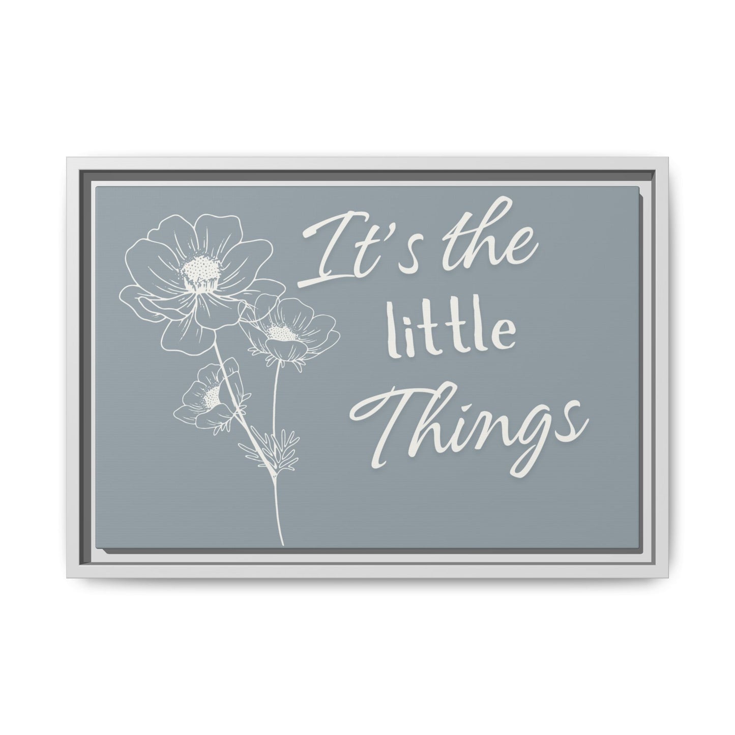 Framed Matte Canvas Wall Art - "It's the Little Things" Floral Print - Gray Azure