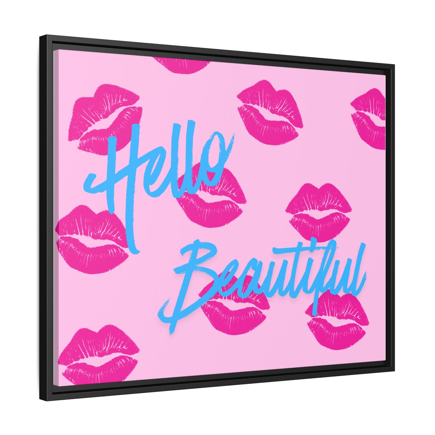 Hello Beautiful Framed Canvas Print — Pink Lipstick Pop Art Wall Decor