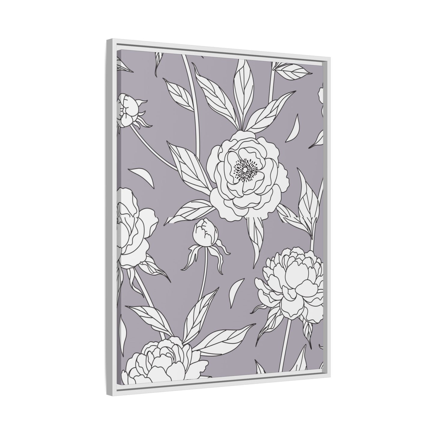 Floral Matte Canvas, White Wooden Framed, Bathroom Decor, Matching Shower Curtain Available, purplegray