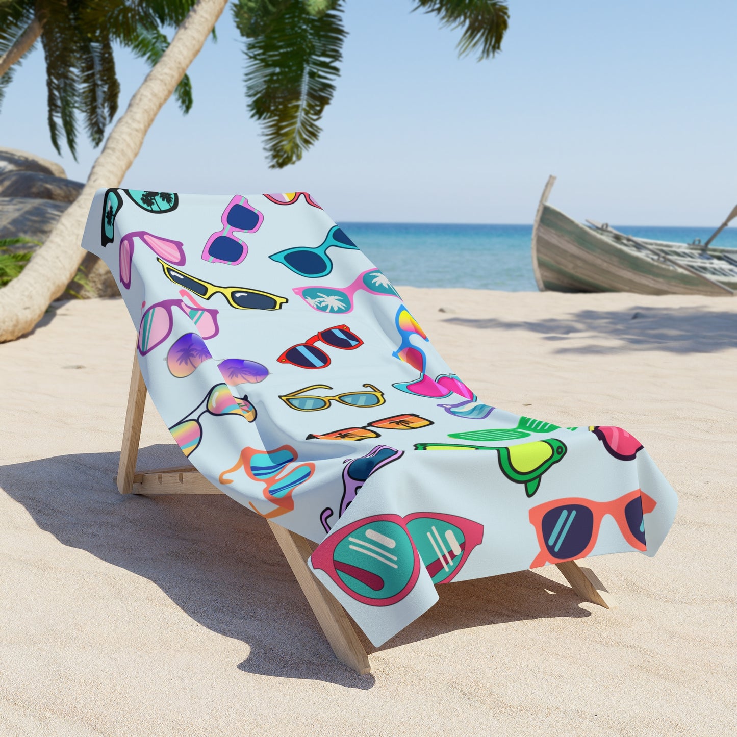 Sunglasses Pattern Beach Towel — Colorful Retro Shades Summer Towel