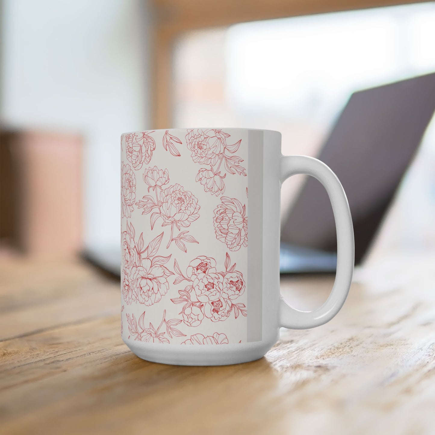 Blush Peony Floral Mug | Ceramic Coffee Cup, Tea Cup, Mug with Handle