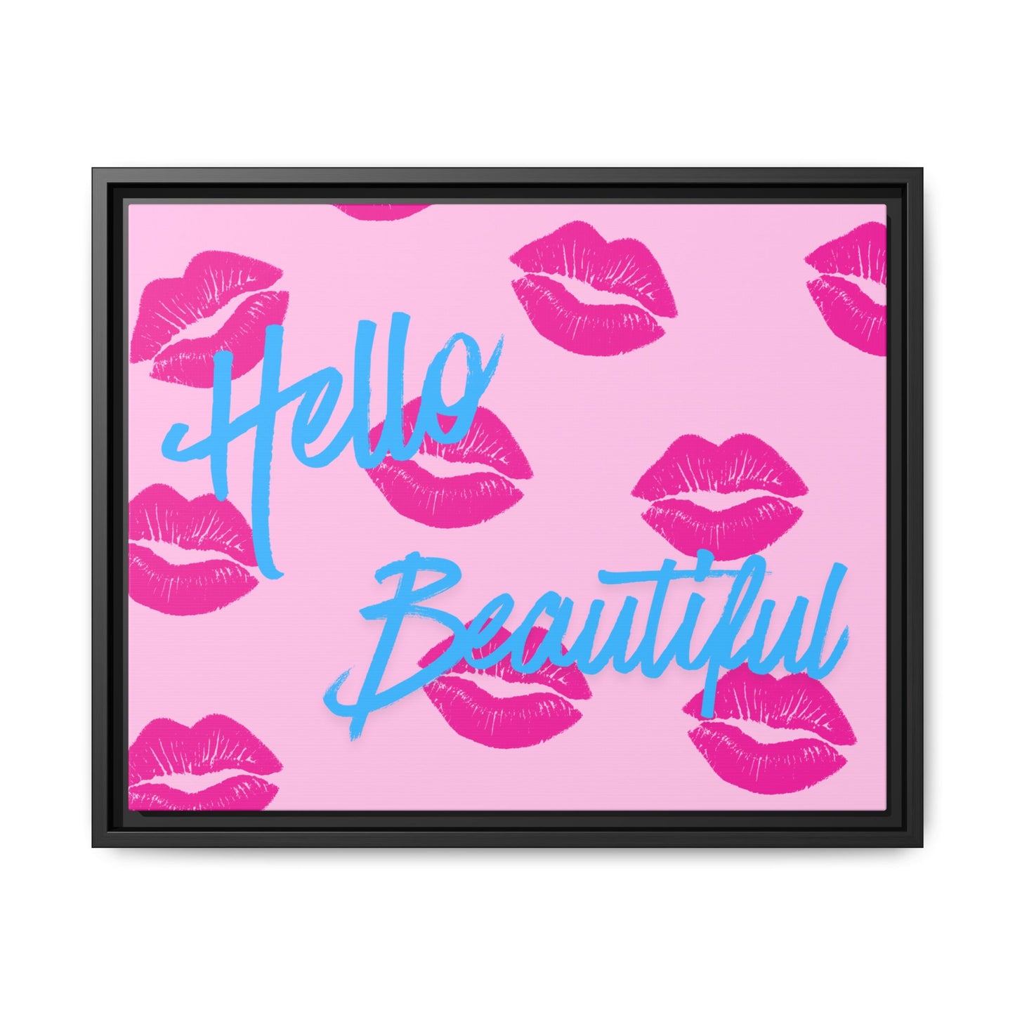 Hello Beautiful Framed Canvas Print — Pink Lipstick Pop Art Wall Decor