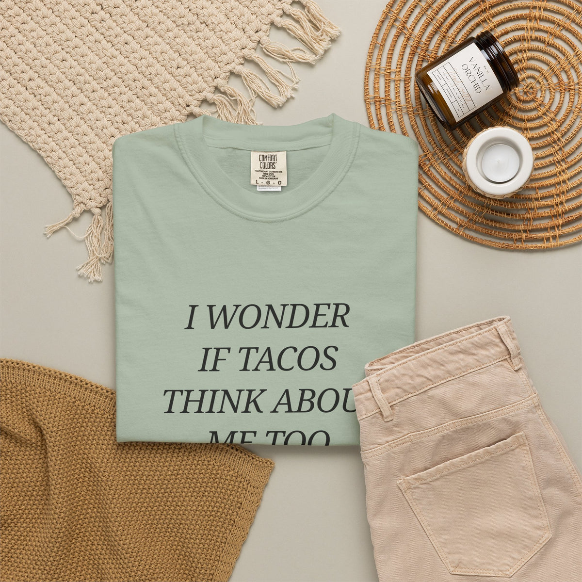 "I Wonder If Tacos Think About Me Too" Funny Taco Graphic Tee