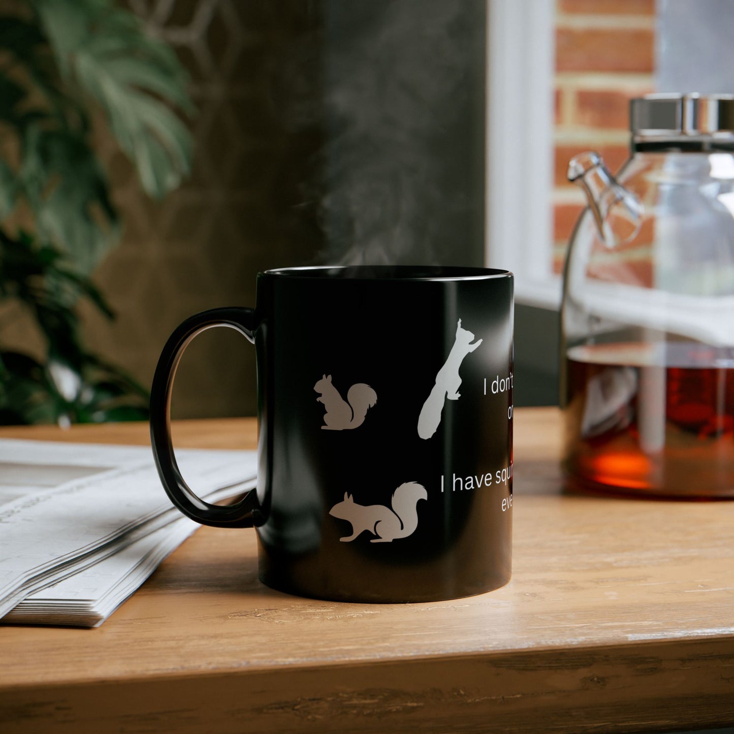 Busy Mom Funny Mug | Black mug with squirrel silhouettes