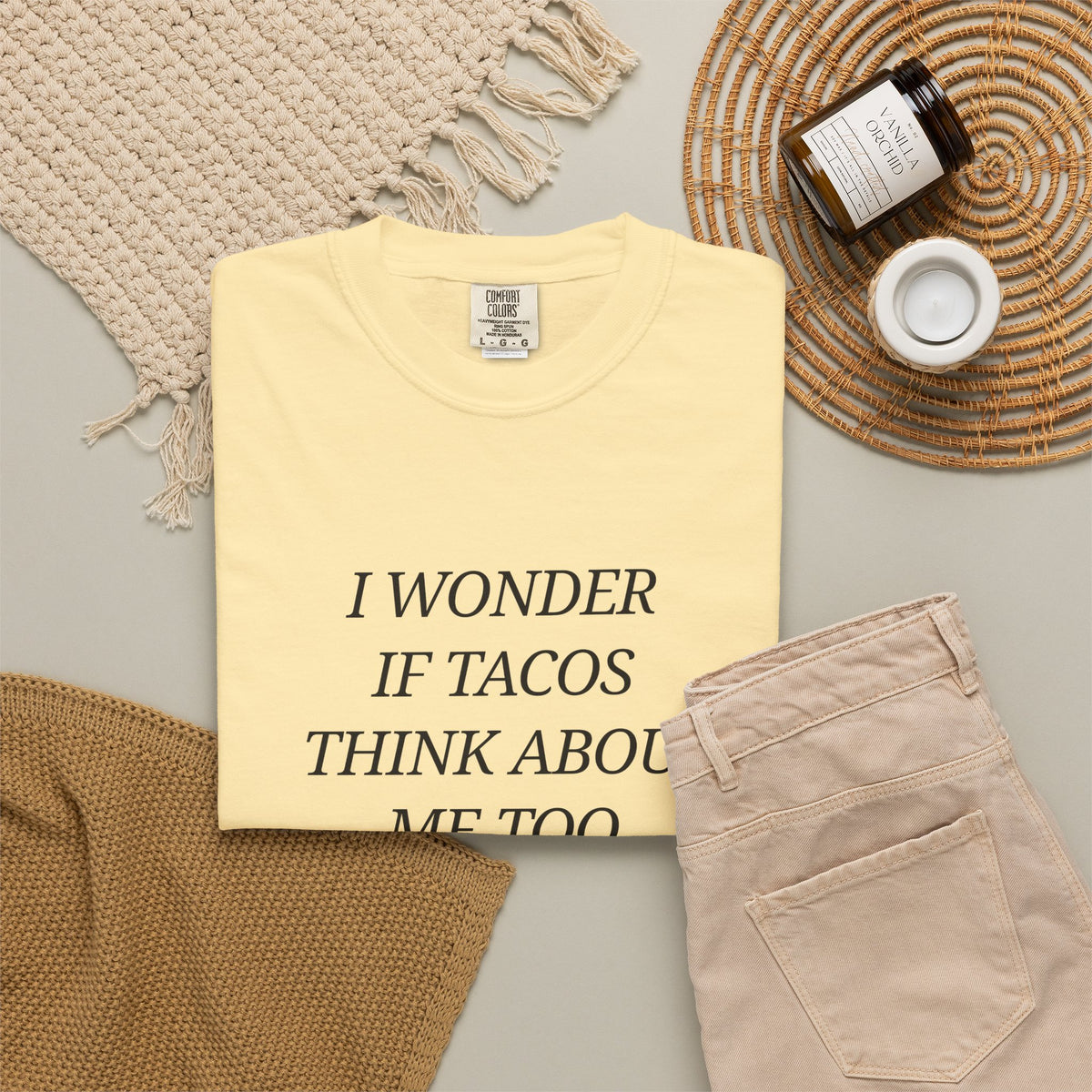 "I Wonder If Tacos Think About Me Too" Funny Taco Graphic Tee