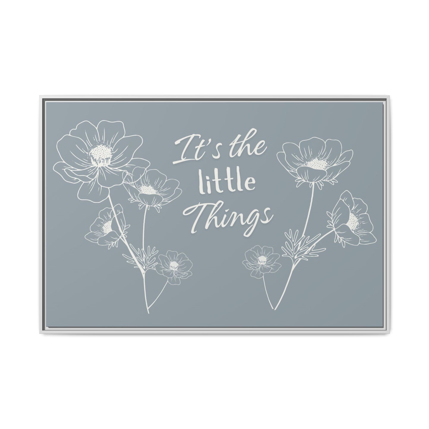 Framed Matte Canvas Wall Art - "It's the Little Things" Floral Print - Gray Azure