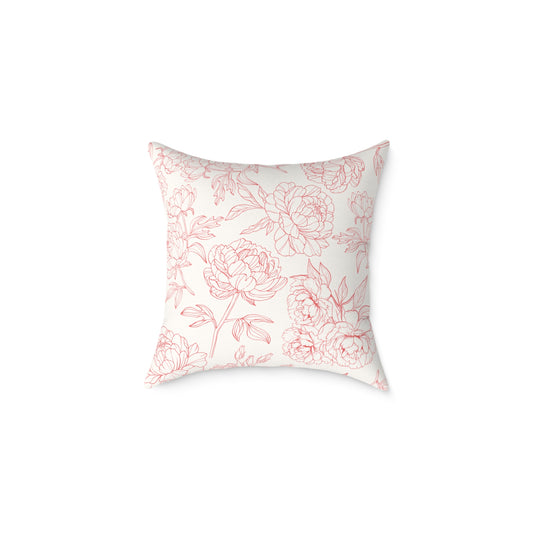Pink Peony Square Indoor Pillow | Soft Poly Canvas |  Floral Accent Pillow